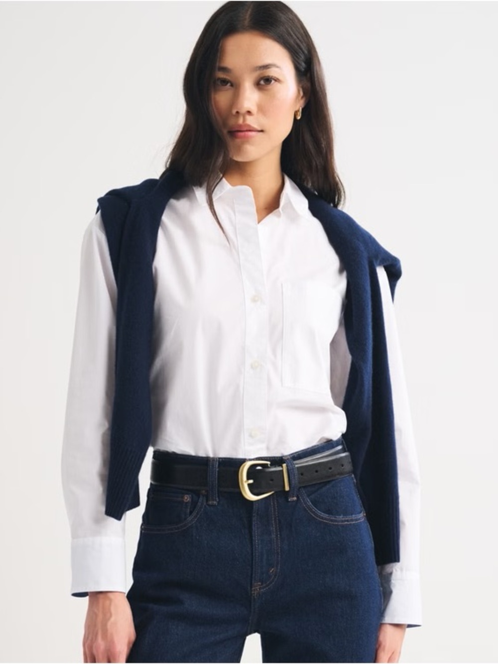 Abercrombie & Fitch Oversized Poplin Shirt White 100% Cotton